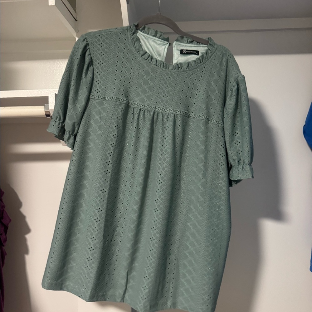 Green Eyelet Blouse
